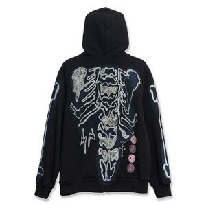 Cactus Jack by Travis Scott Black Hoodie with Gray and Blue Graphic Skeleton